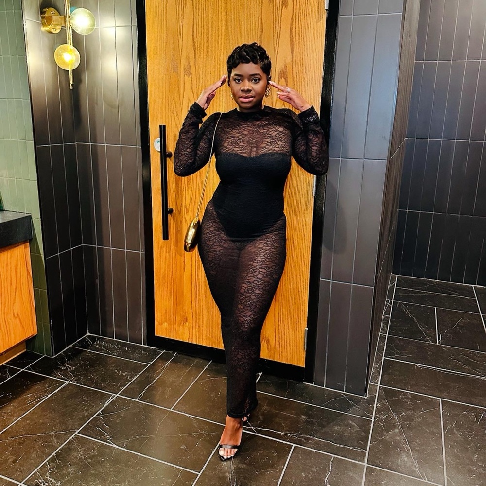 Lace black midi dress